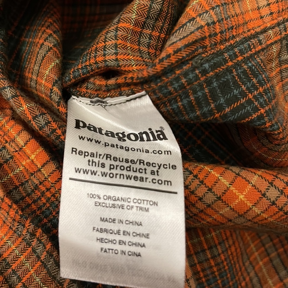 Patagonia Orange and Black Plaid Button-Down Shirt - Picture 5 of 5